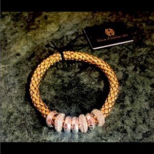 House of Harlow 1960 Gold and Silver Glass Beaded Woven Bracelet